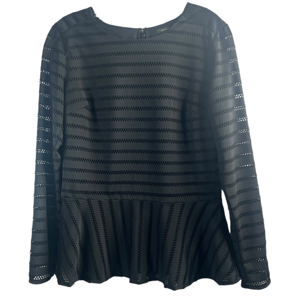 Banana Republic Black‎ Peplum Blouse Top Women's SMALL Long Sleeve Lined Grunge